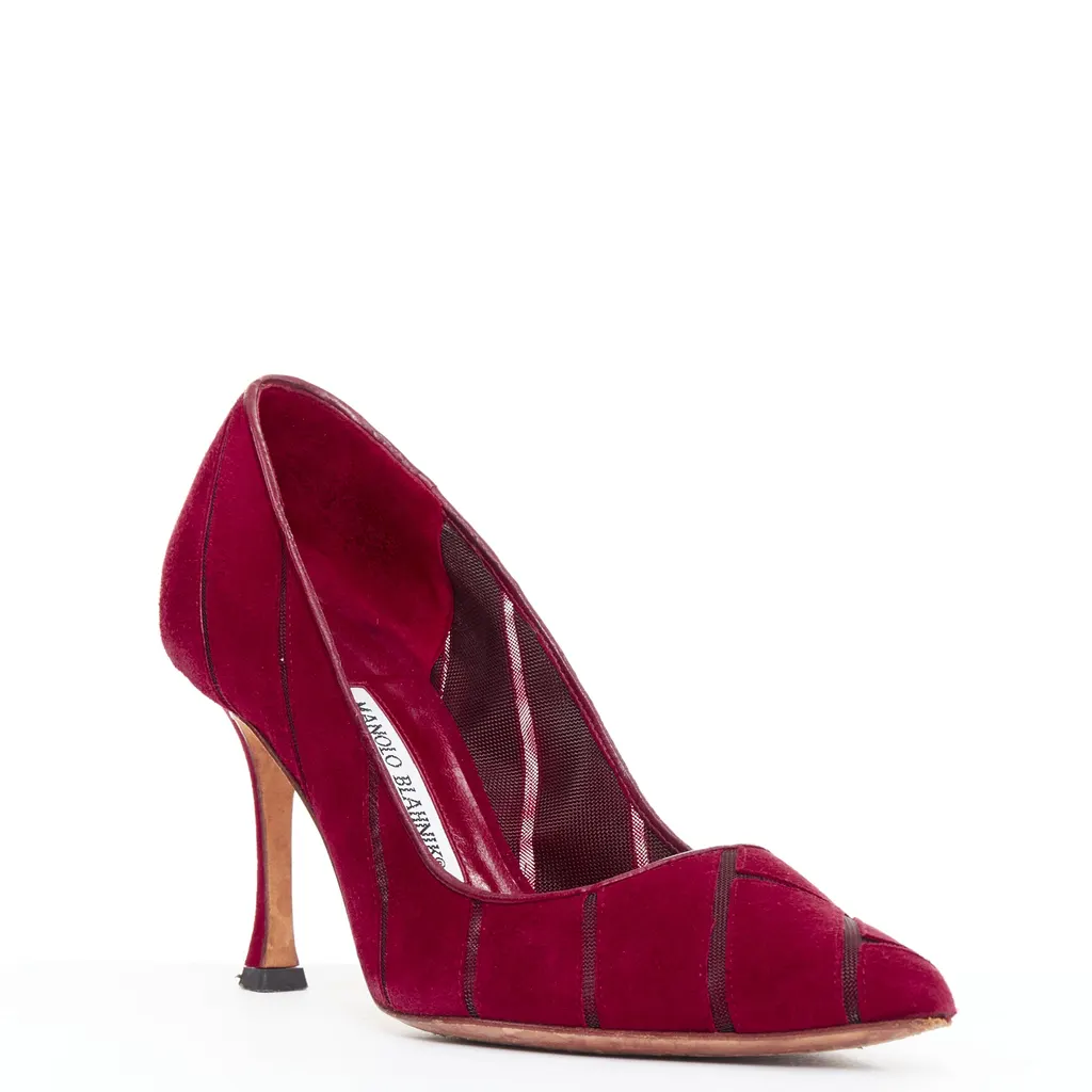 Manolo Blahnik Nadira Burgundy Suede Good - Back View