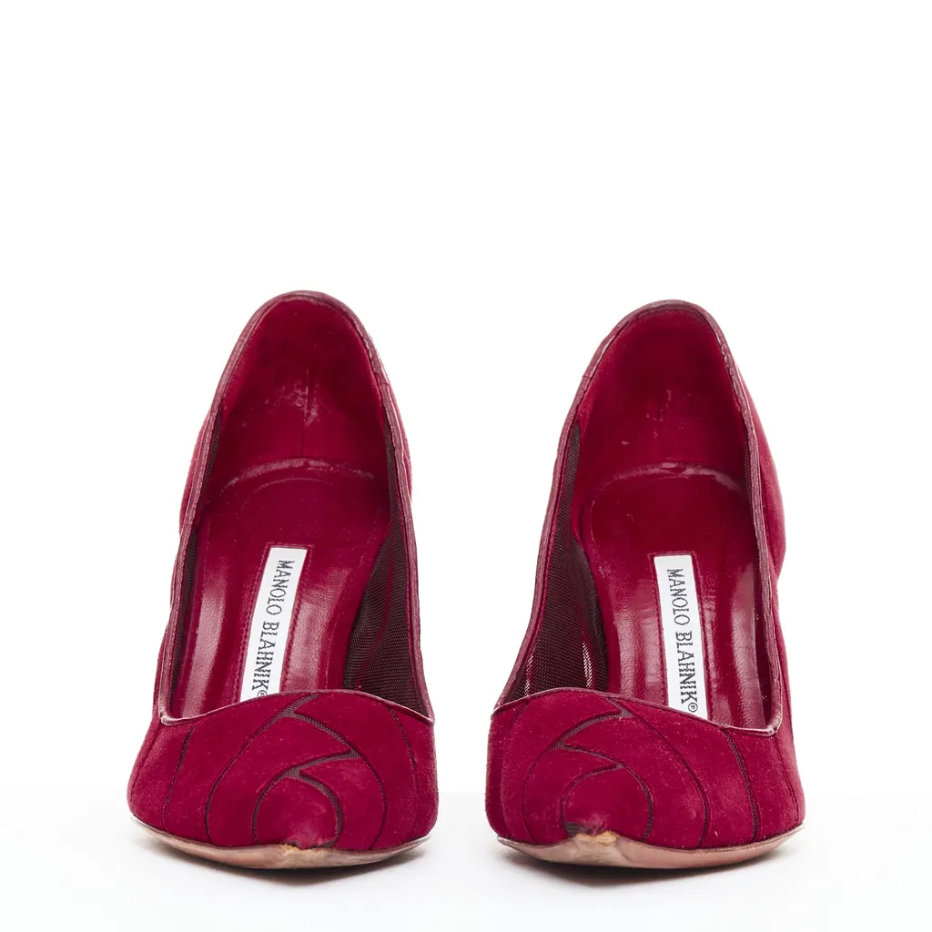 Manolo Blahnik Nadira Burgundy Suede Good - Inside View