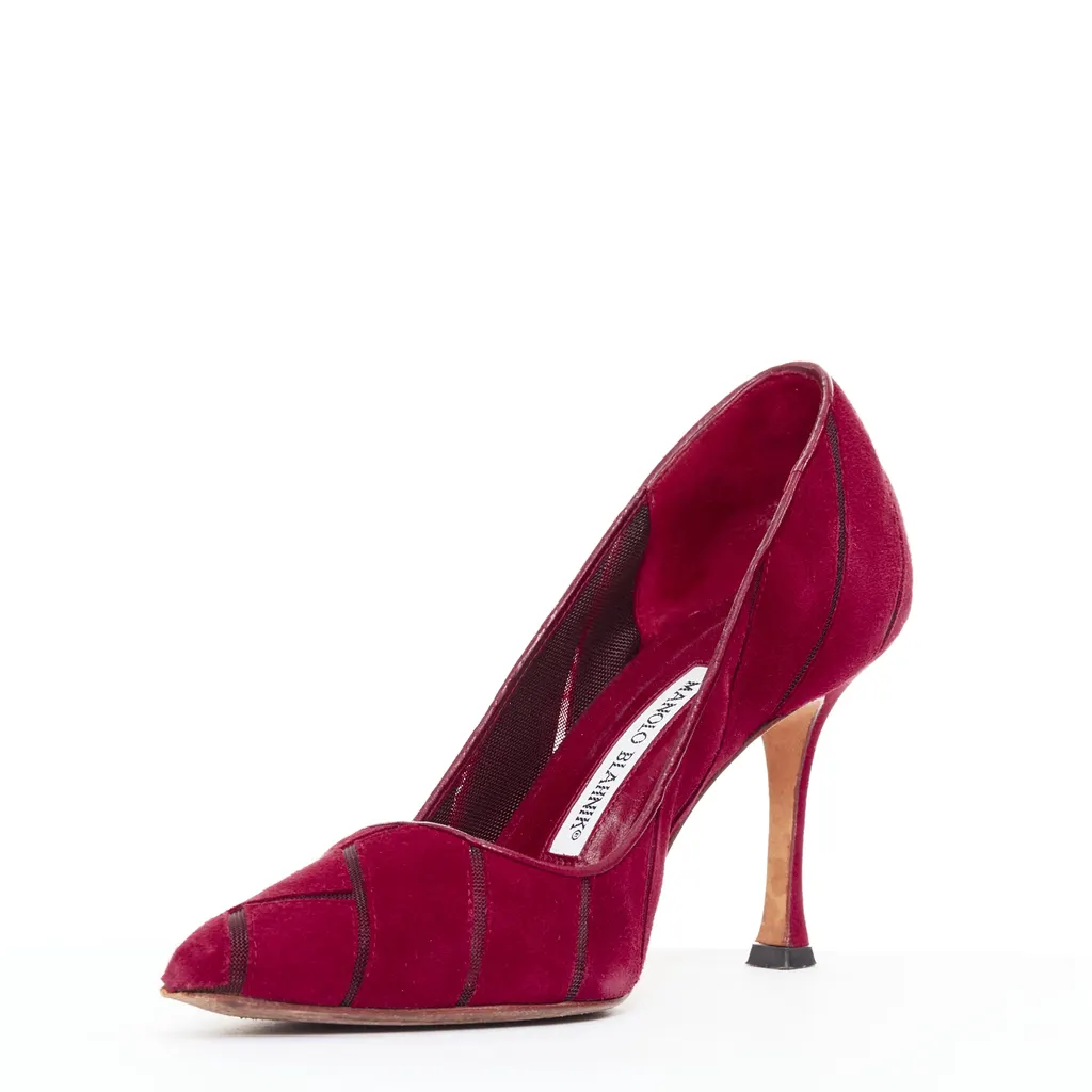 Manolo Blahnik Nadira Burgundy Suede Good - Model View