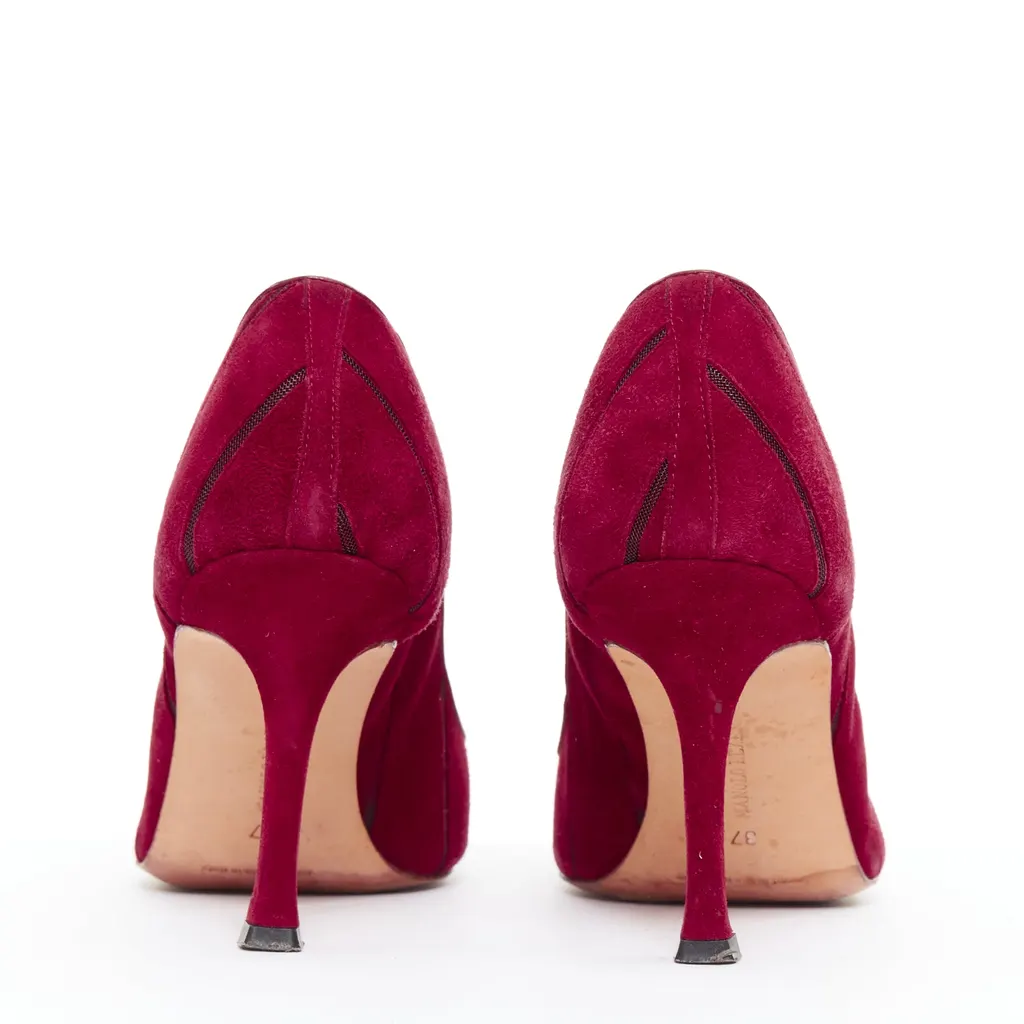 Manolo Blahnik Nadira Burgundy Suede Good - Box View
