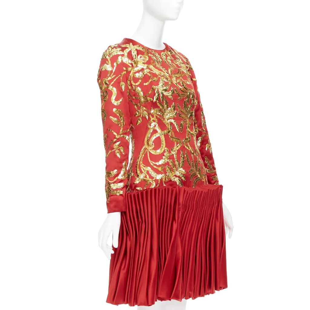 Alexander McQueen Sequin Pleat Dress Red Silk Very good - Back View