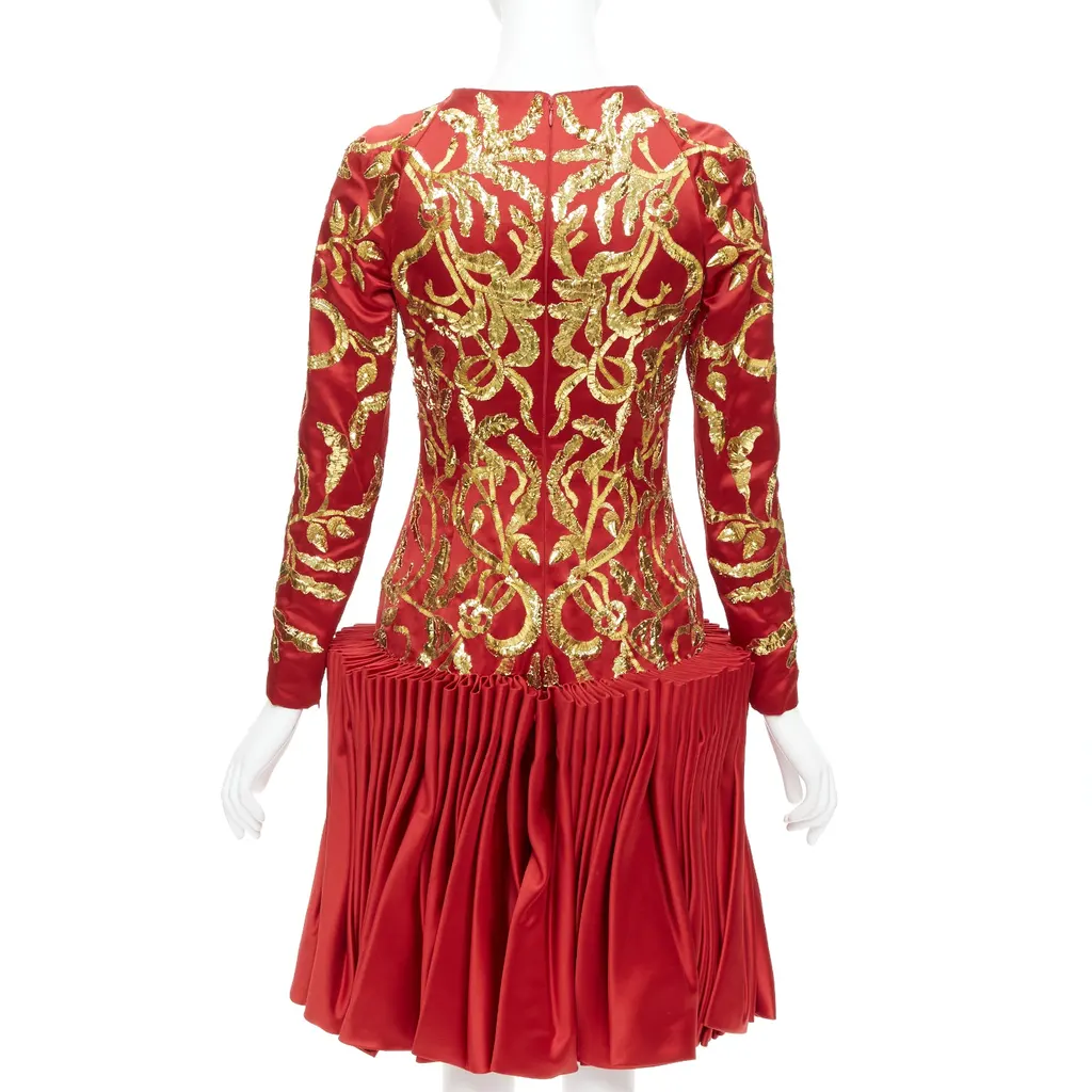 Alexander McQueen Sequin Pleat Dress Red Silk Very good - Box View