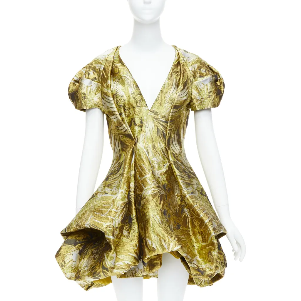 Alexander McQueen Medieval Jacquard Dress Gold Polyester Never worn, with tag - Front View