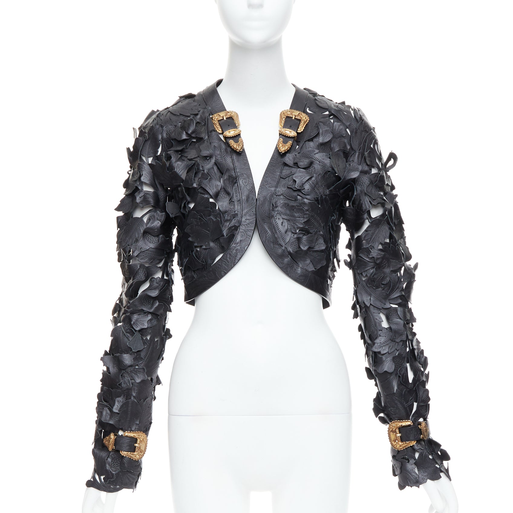 Alexander Mcqueen Black Floral Leather Jacket