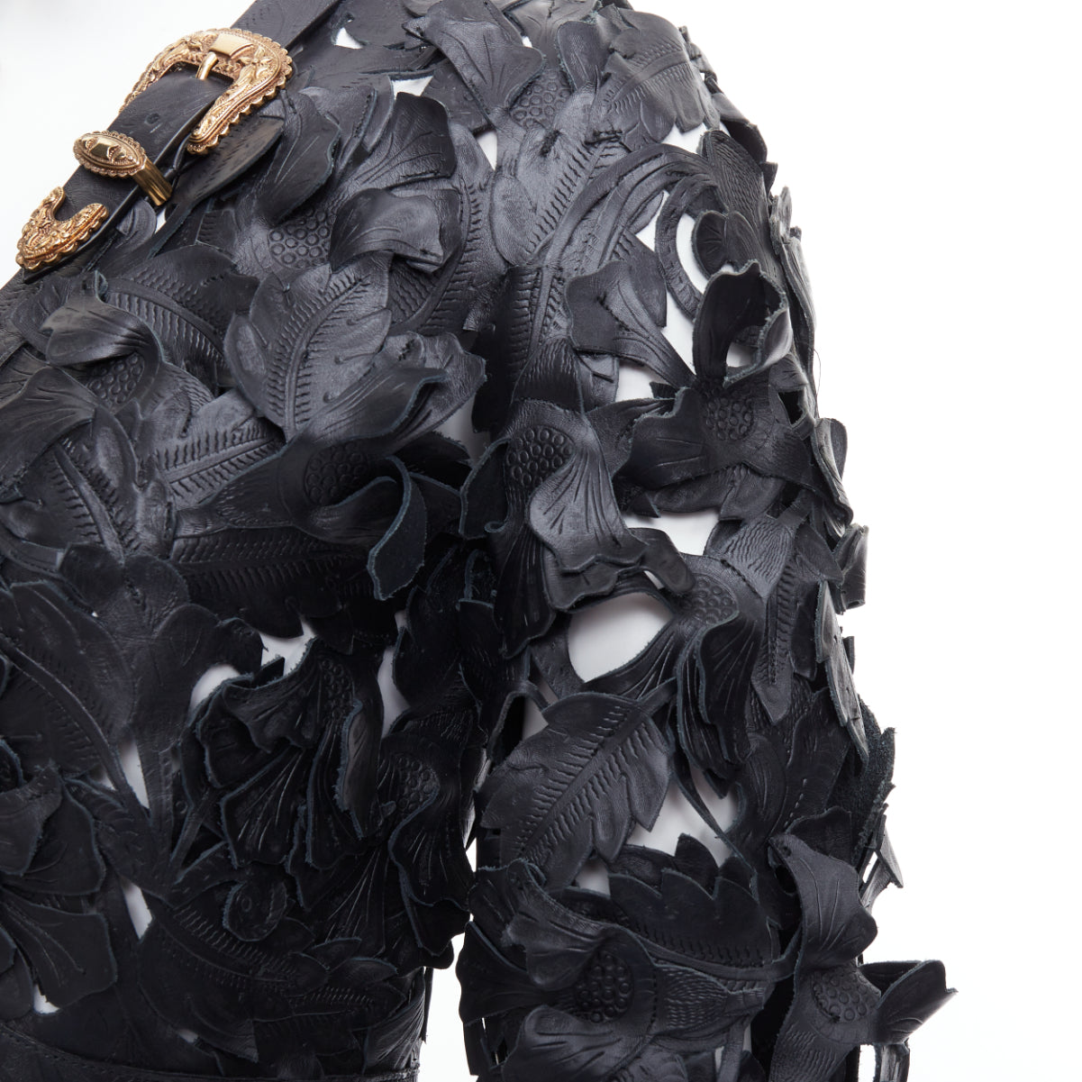 Alexander Mcqueen Black Floral Leather Jacket - Back view