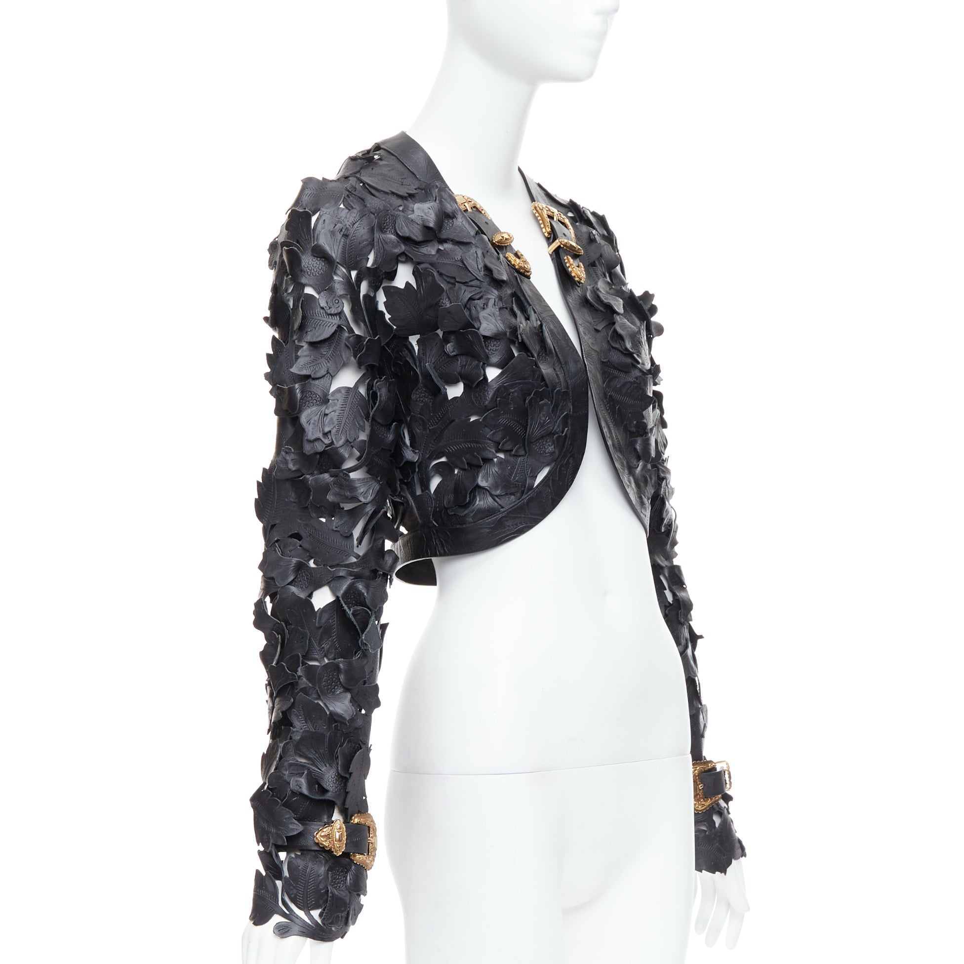 Alexander Mcqueen Black Floral Leather Jacket - Image 6