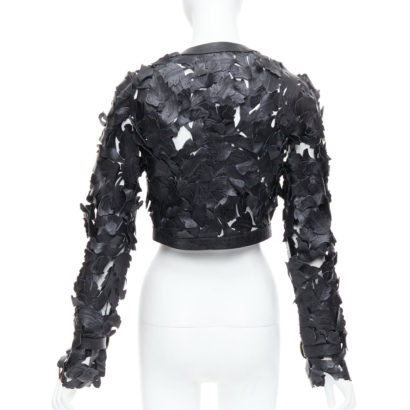 Alexander Mcqueen Black Floral Leather Jacket - Side view