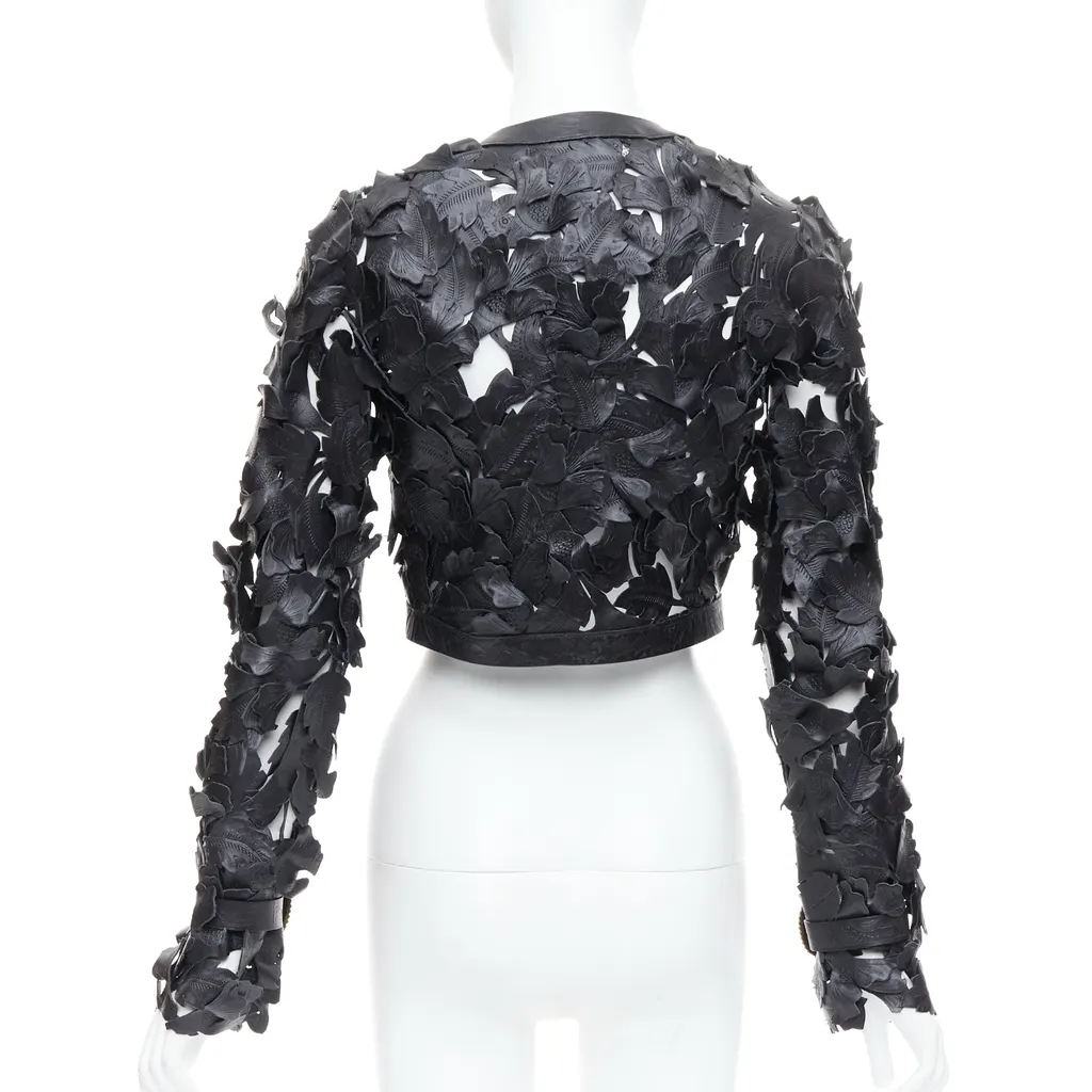 Alexander McQueen Black Floral Leather Jacket Black Leather Very good - Box View