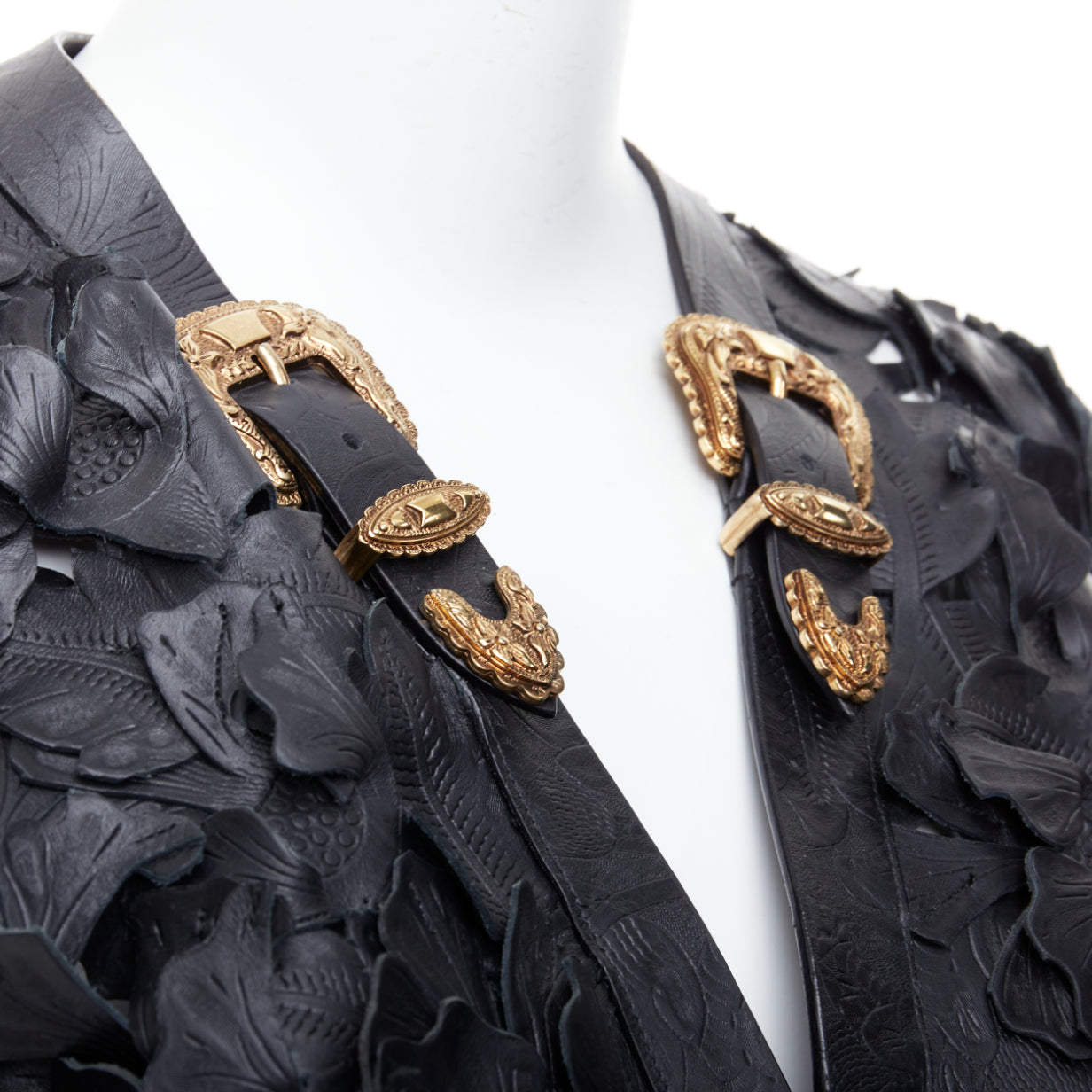 Alexander Mcqueen Black Floral Leather Jacket - Detail 2