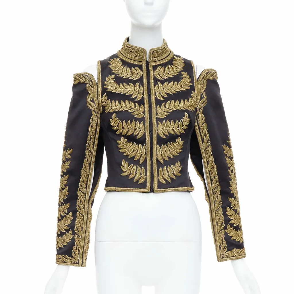 Alexander McQueen Black Gold Military Jacket Black Silk Never worn, with tag - Front View