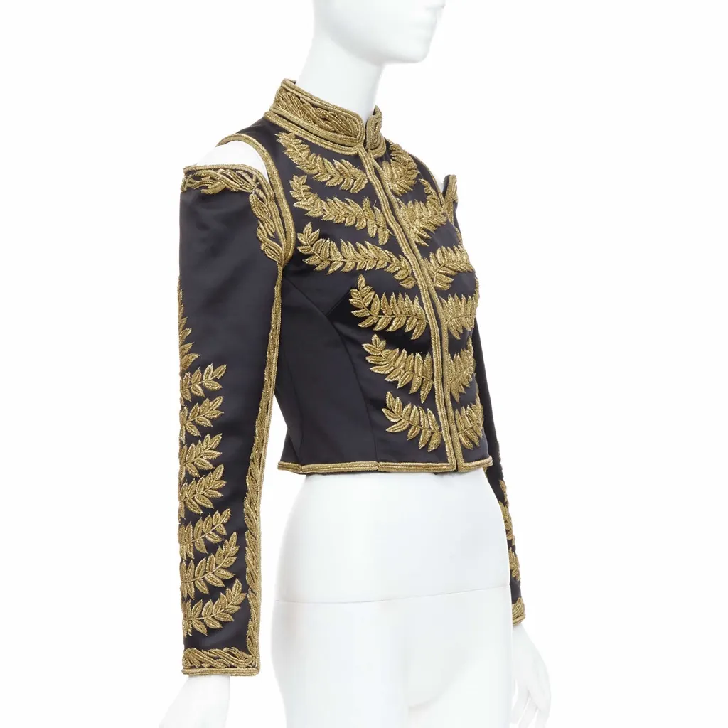 Alexander McQueen Black Gold Military Jacket Black Silk Never worn, with tag - Model View