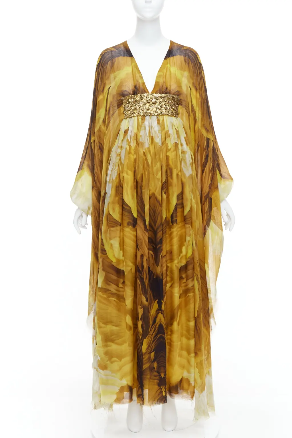 Alexander McQueen Embellished Kaftan Dress Yellow Silk Very good - Front View