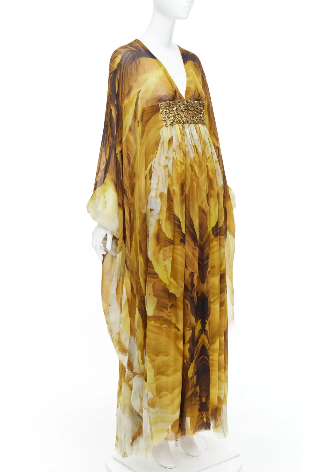 Alexander McQueen Embellished Kaftan Dress Yellow Silk Very good - Inside View