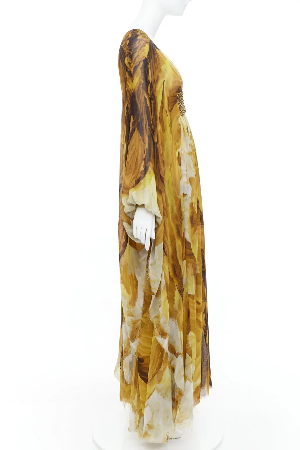 Alexander McQueen Embellished Kaftan Dress Yellow Silk Very good - Model View
