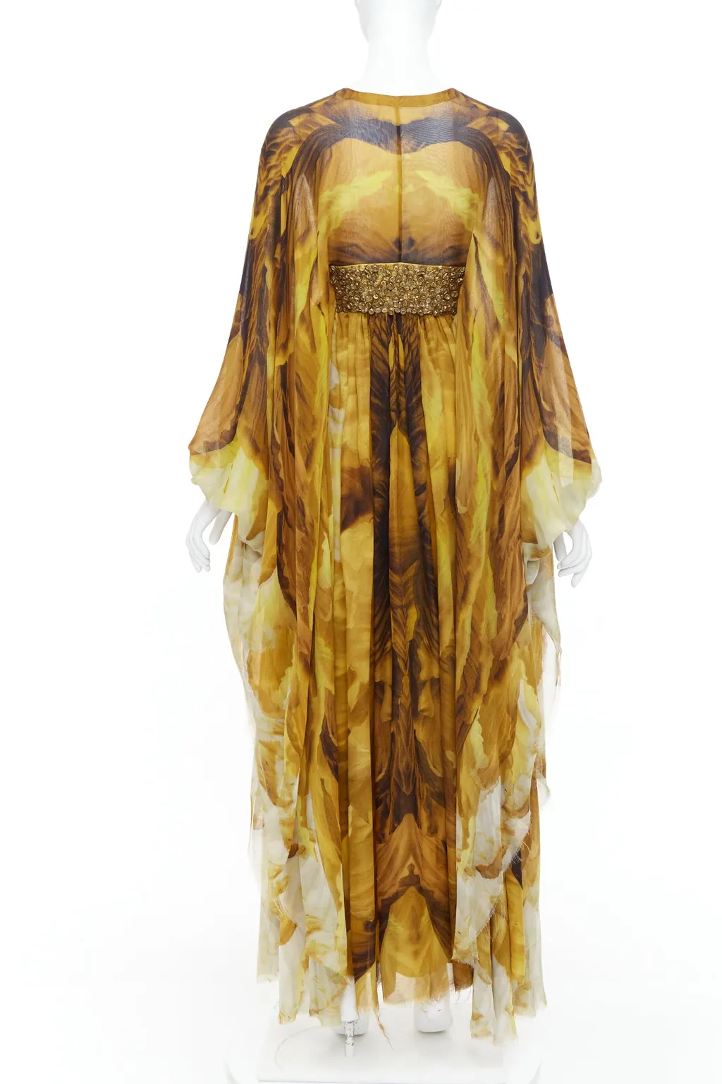 Alexander McQueen Embellished Kaftan Dress Yellow Silk Very good - Box View