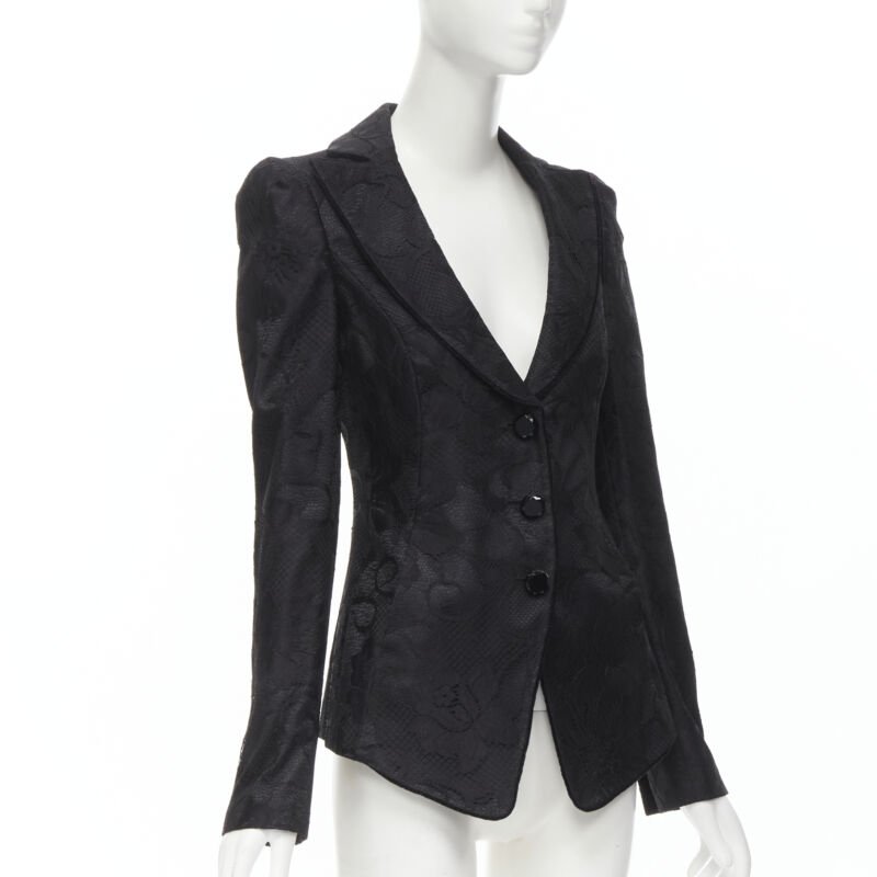 Emporio Armani Black Lace Fitted Blazer - Image 6