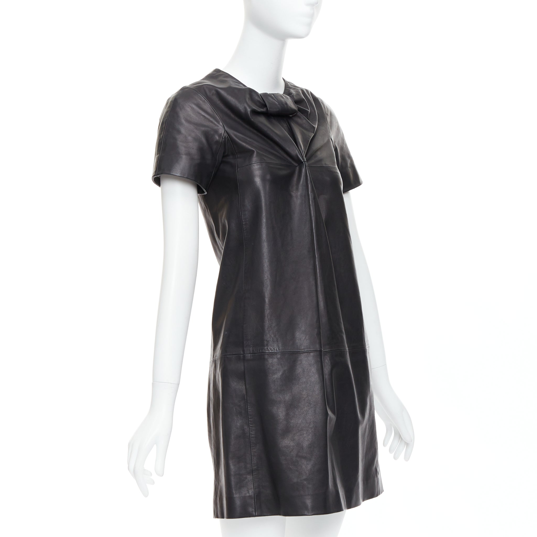 Unsigned / متعددة Bow Leather Dress - Image 6