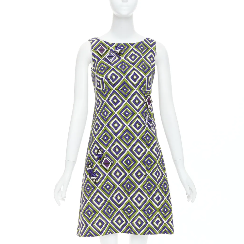 Prada Resin Mod Dress Green Wool Very good - Front View