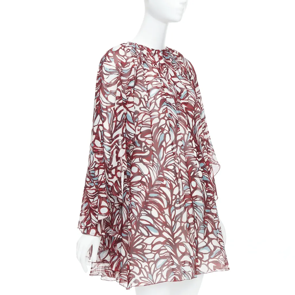 Giambattista Valli Abstract Cape Dress Burgundy Silk Never worn, with tag - Front View