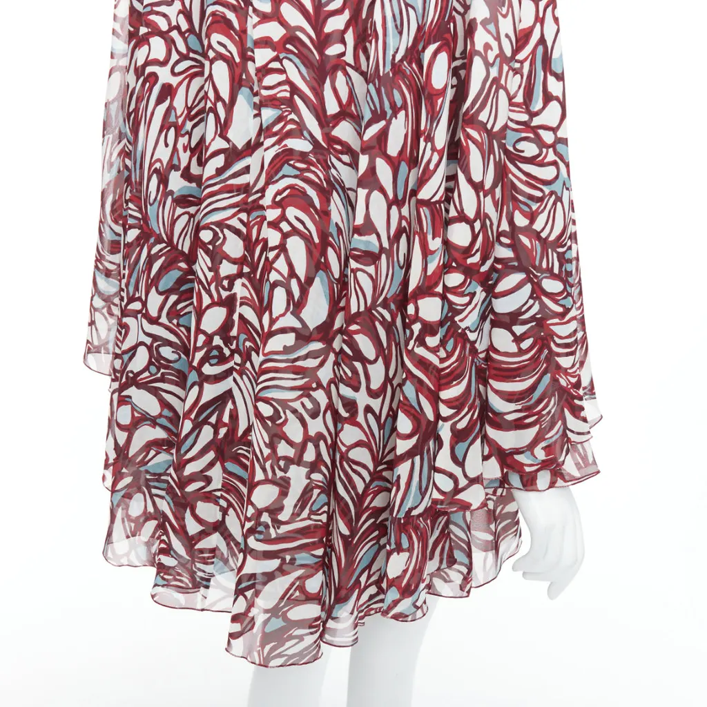 Giambattista Valli Abstract Cape Dress Burgundy Silk Never worn, with tag - Back View