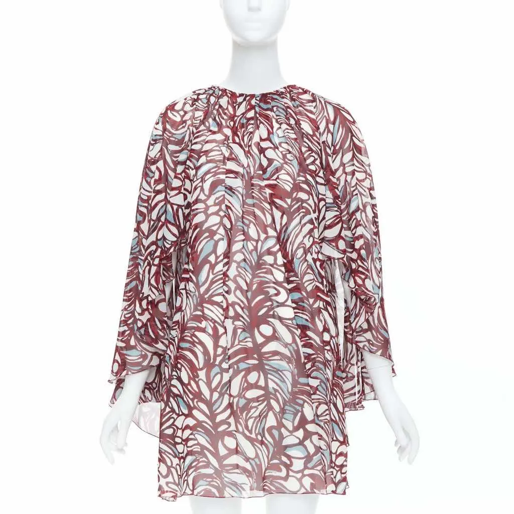 Giambattista Valli Abstract Cape Dress Burgundy Silk Never worn, with tag - Inside View