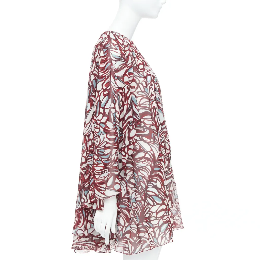 Giambattista Valli Abstract Cape Dress Burgundy Silk Never worn, with tag - Model View