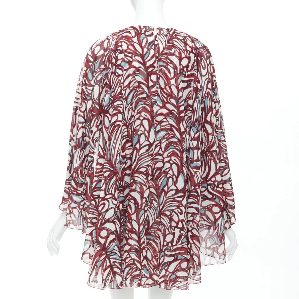 Giambattista Valli Abstract Cape Dress Burgundy Silk Never worn, with tag - Box View
