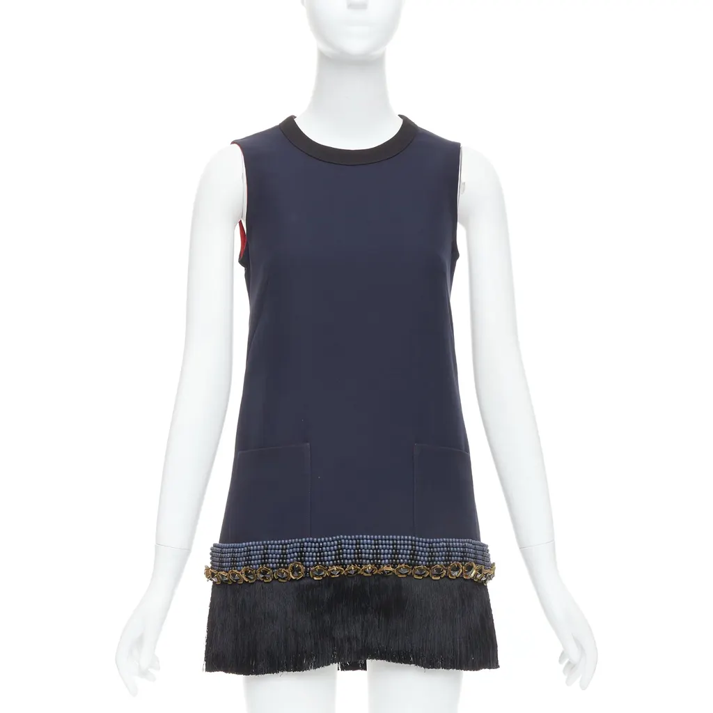 Marni Fringe Tunic Dress Navy Polyester Very good - Front View