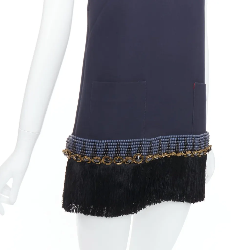 Marni Fringe Tunic Dress Navy Polyester Very good - Back View