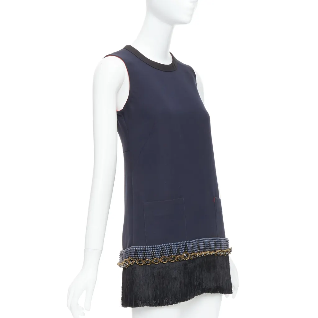 Marni Fringe Tunic Dress Navy Polyester Very good - Inside View