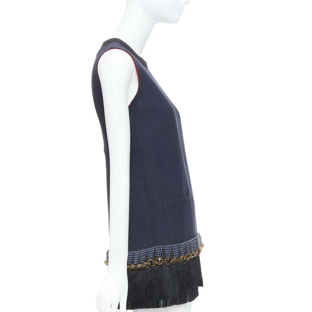 Marni Fringe Tunic Dress Navy Polyester Very good - Model View