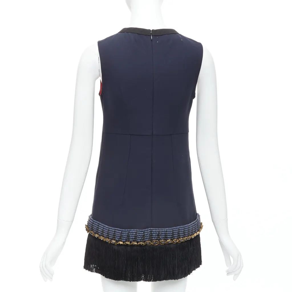 Marni Fringe Tunic Dress Navy Polyester Very good - Box View