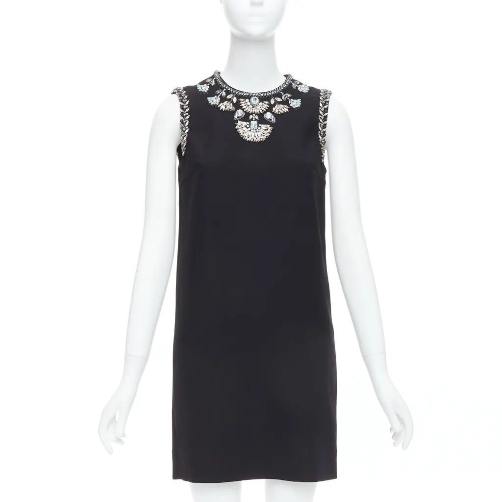 Miu Miu Rhinestone Shift Dress Black Viscose Never worn - Front View