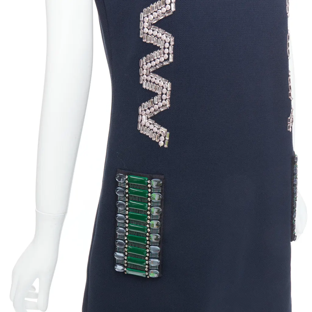 Lanvin Rhinestone Ribbon Dress Navy Cotton Very good - Back View