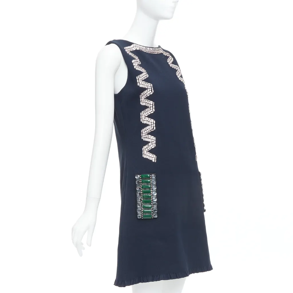 Lanvin Rhinestone Ribbon Dress Navy Cotton Very good - Inside View