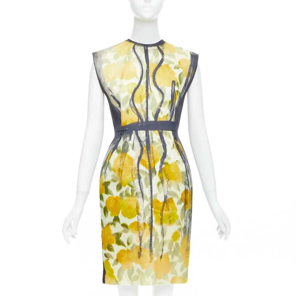 Lanvin Floral Print Dress Yellow Cotton Never worn - Inside View