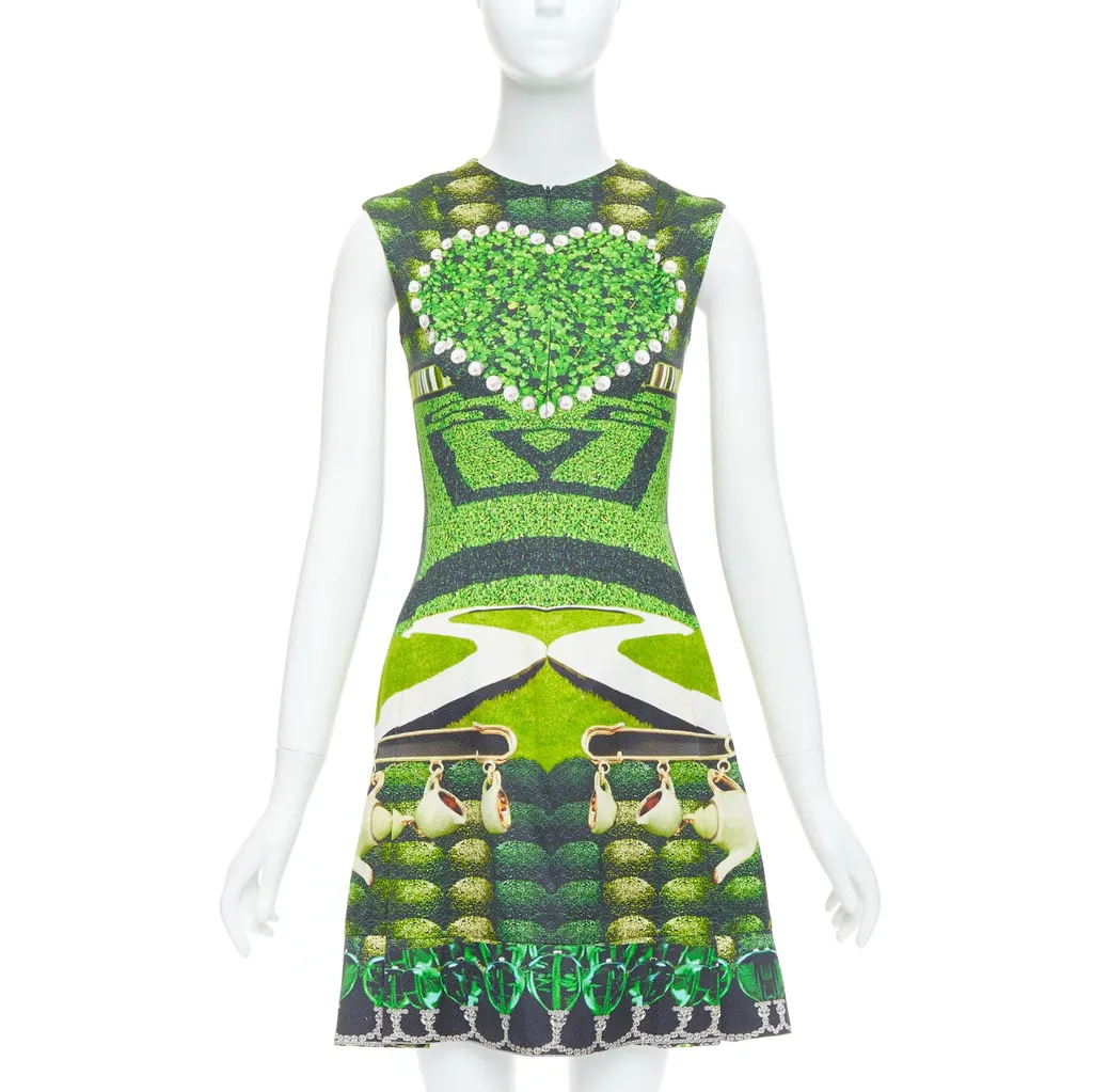 Mary Katrantzou Heart Garden Dress Green Viscose Never worn - Front View