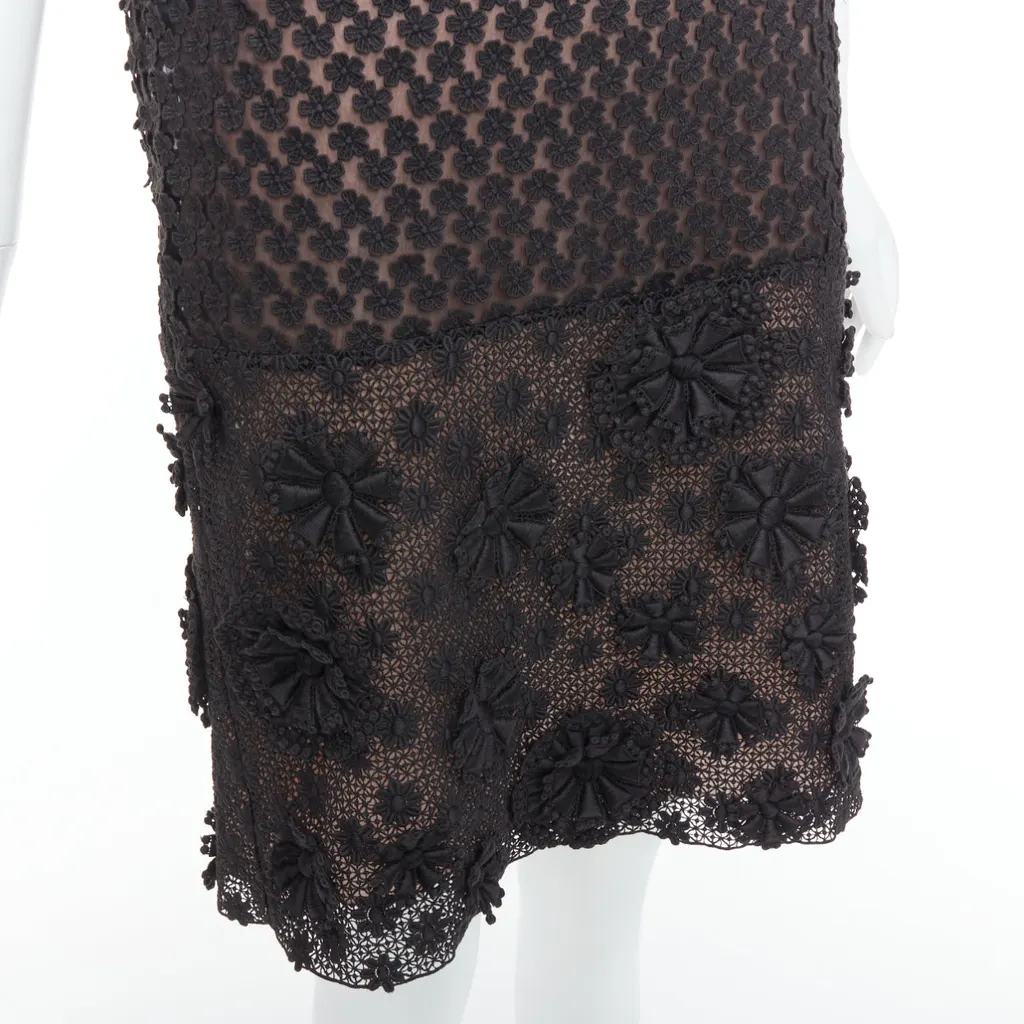Prada Floral Applique Dress Black Cotton Very good - Back View