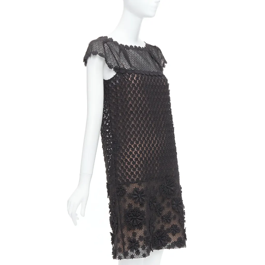 Prada Floral Applique Dress Black Cotton Very good - Inside View