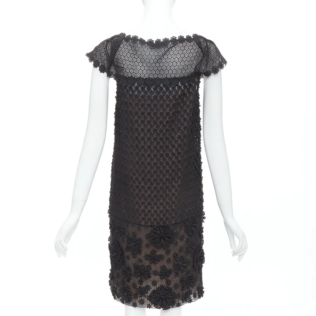 Prada Floral Applique Dress Black Cotton Very good - Box View