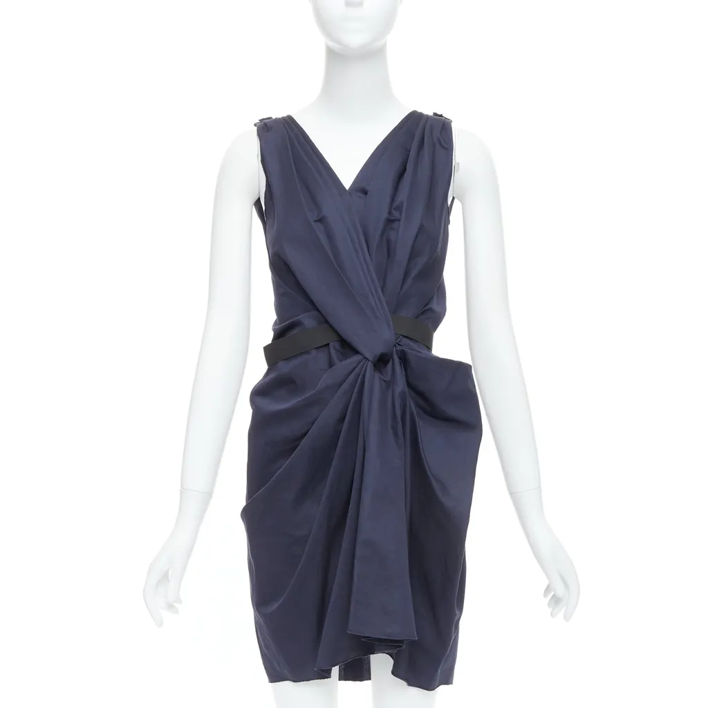 Lanvin Belted Mini Dress Navy Polyester Very good - Front View