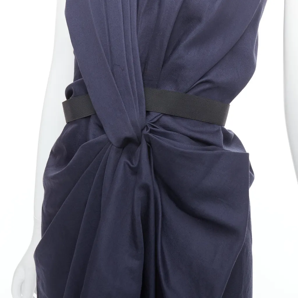 Lanvin Belted Mini Dress Navy Polyester Very good - Back View
