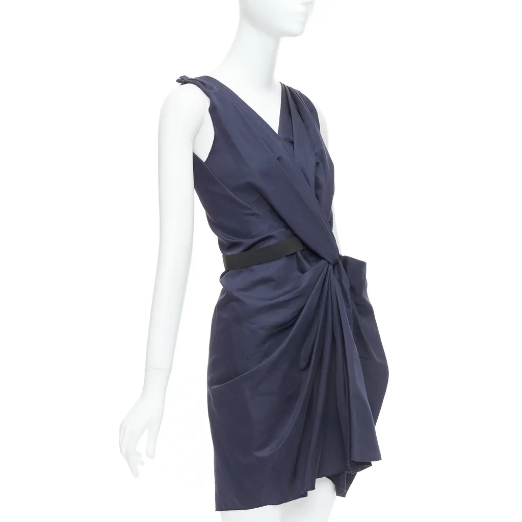 Lanvin Belted Mini Dress Navy Polyester Very good - Inside View