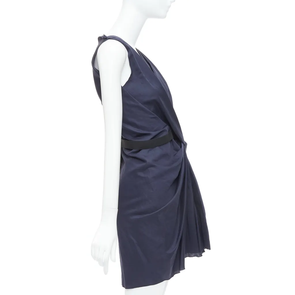 Lanvin Belted Mini Dress Navy Polyester Very good - Model View