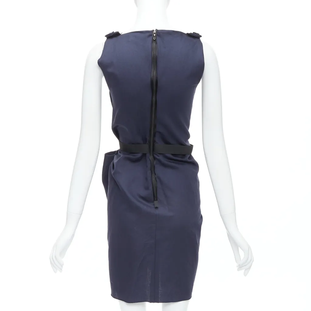 Lanvin Belted Mini Dress Navy Polyester Very good - Box View