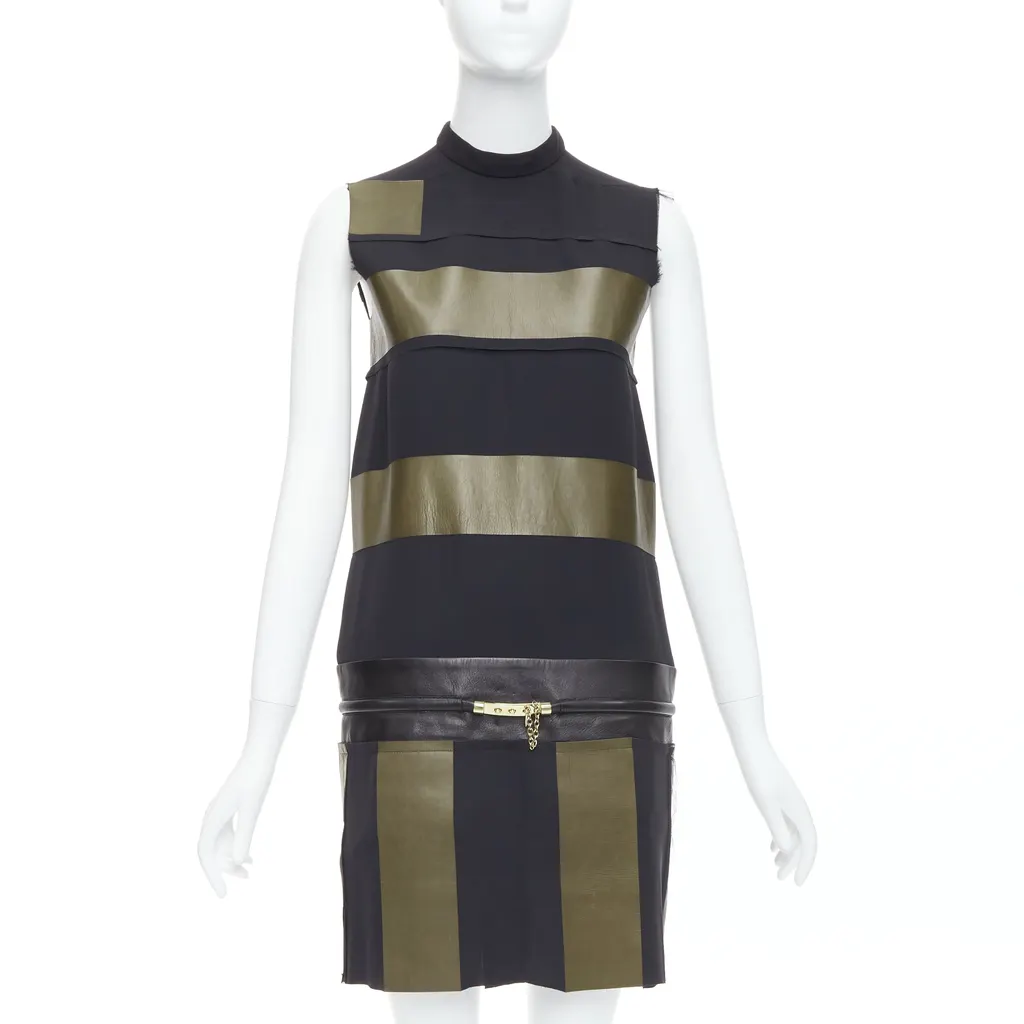 Celine Leather Stripe Dress Black Leather Very good - Front View