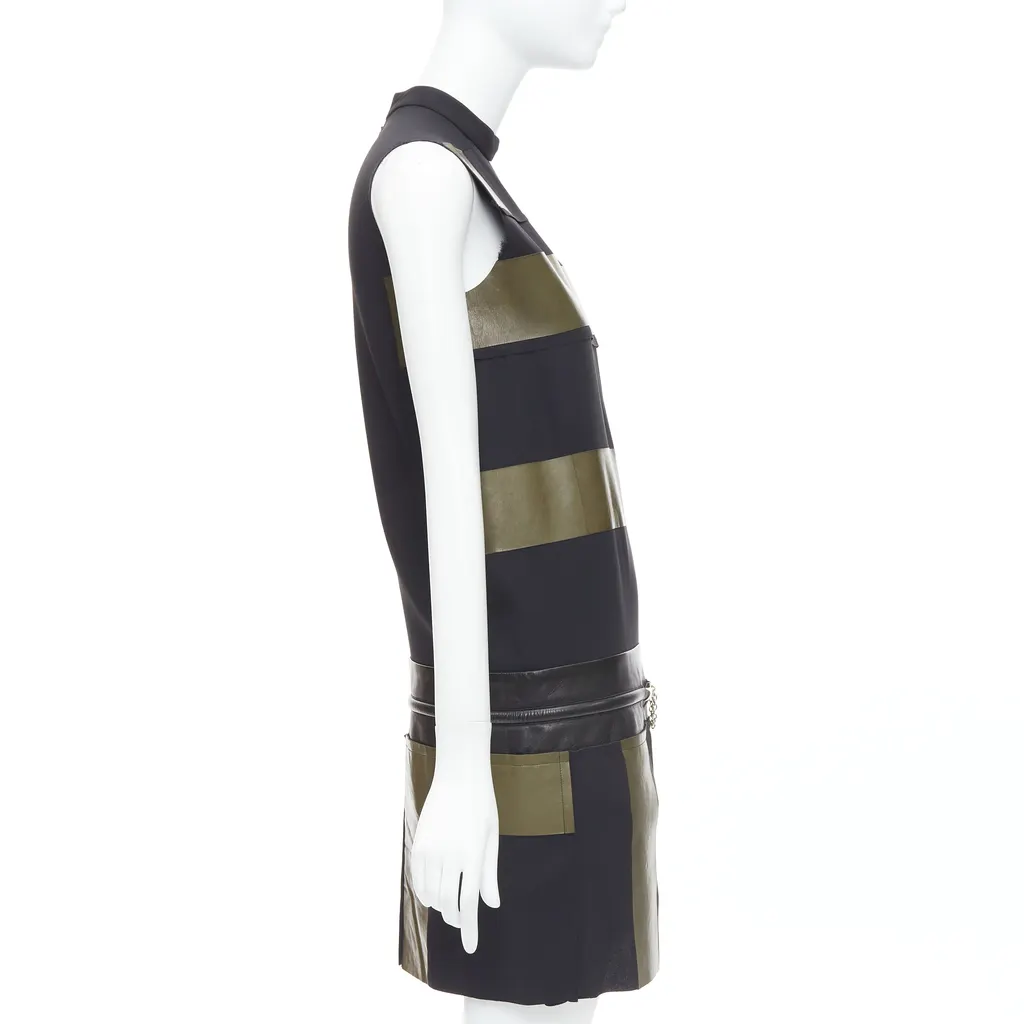 Celine Leather Stripe Dress Black Leather Very good - Model View