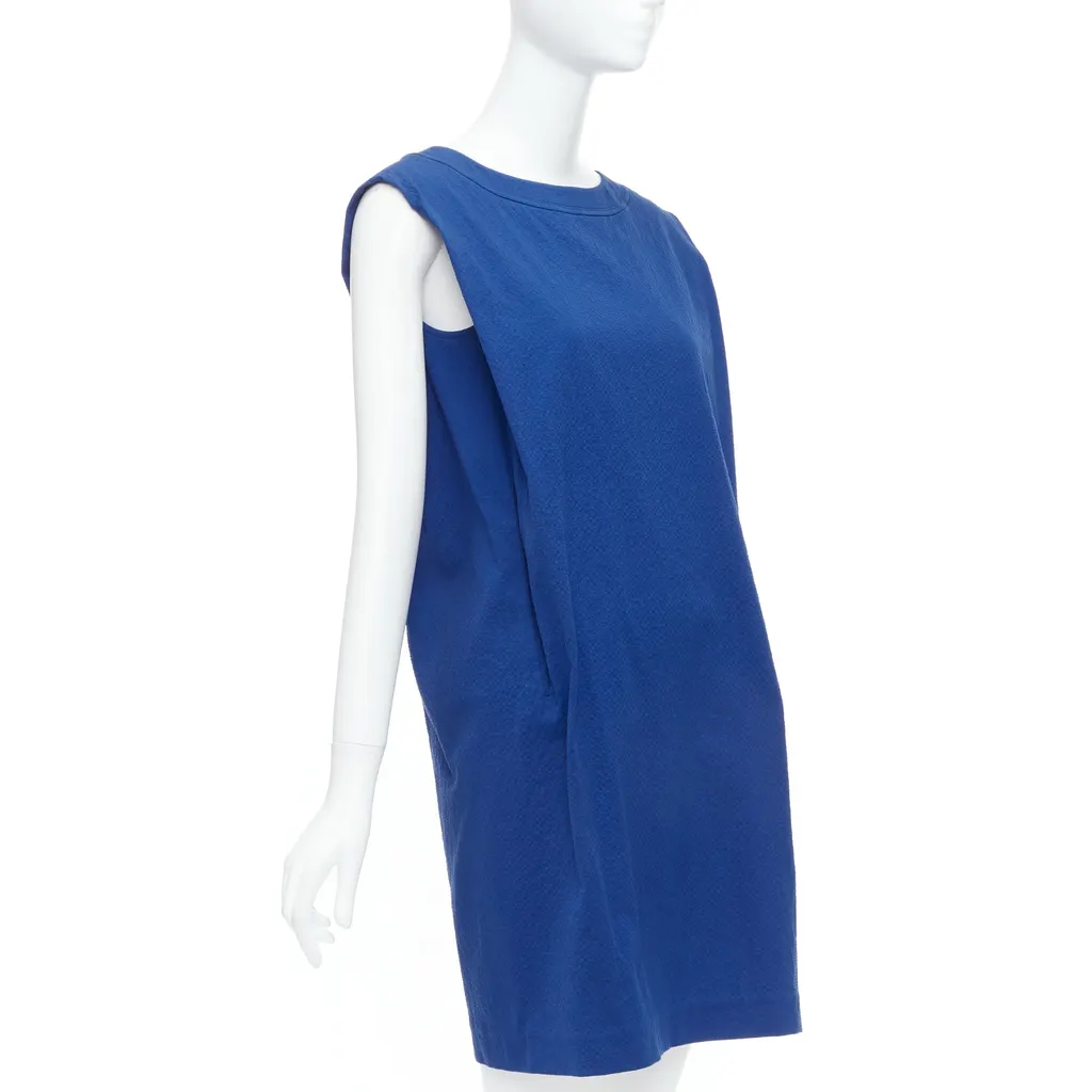 Hermès Pleated Shift Dress Blue Cotton Good - Front View