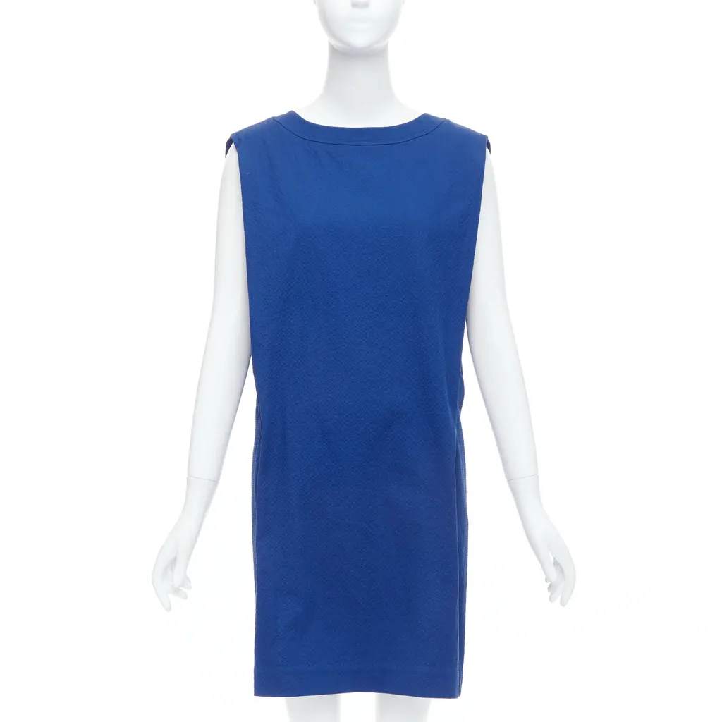 Hermès Pleated Shift Dress Blue Cotton Good - Back View