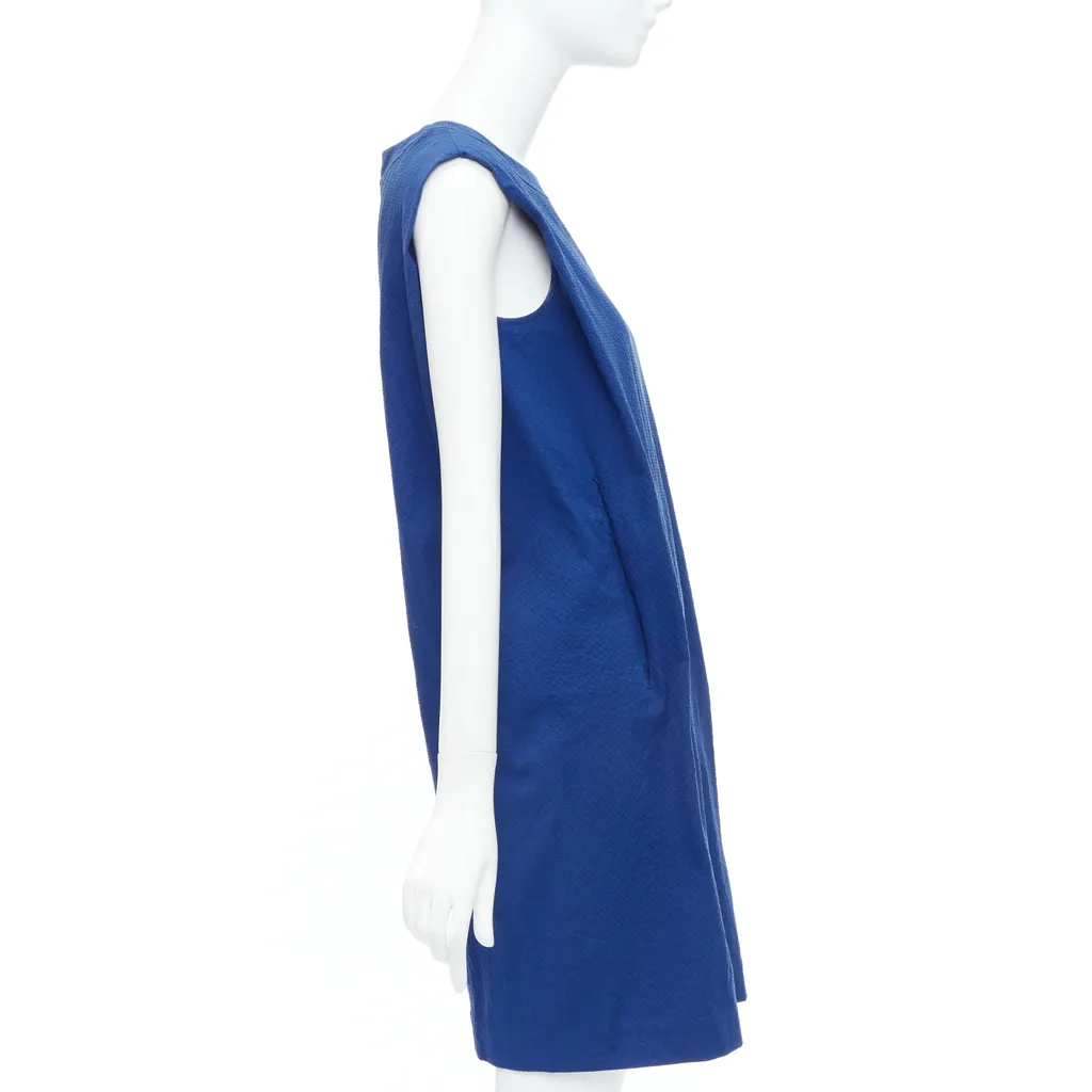 Hermès Pleated Shift Dress Blue Cotton Good - Inside View